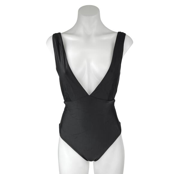 Agua Bendita Black Plunge Open Back Sleeveless One Piece Bikini Swimsuit Size M - Picture 1 of 4